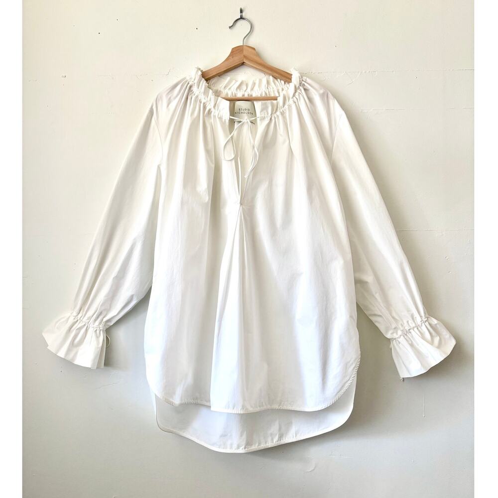 $475 Studio Nicholson Poplin Oversized Peasant Cane Blouse Quiet Luxury Small